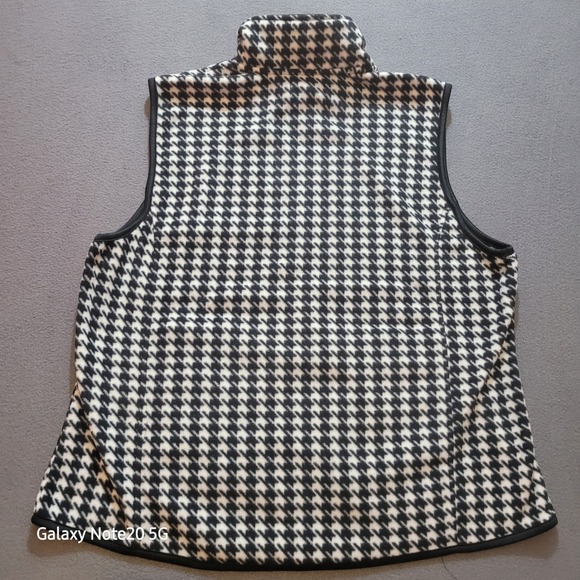 Rebecca Malone Womens XL Houndstooth Fleece Vest Zip Up Stand Collar Black White - Picture 2 of 6